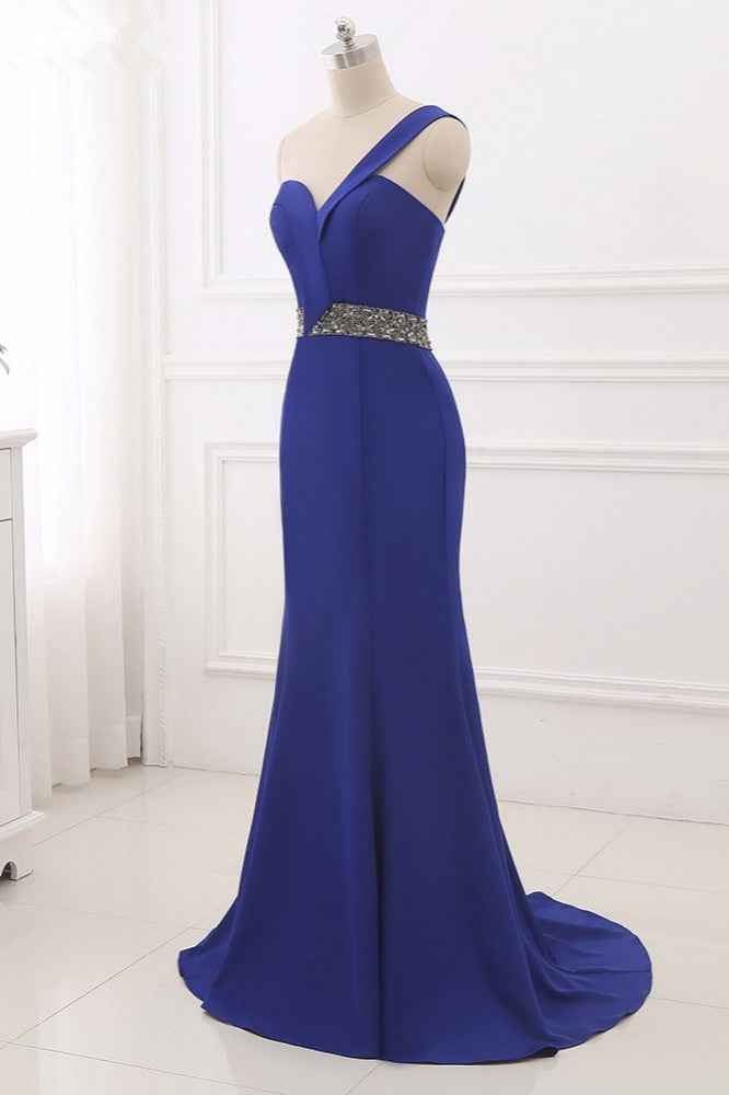 Royal Blue One Shoulder Sleeveless Mermaid Prom Dress With Beading