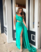 Charming Mermaid One-Shoulder Satin Prom Dress with Slit BM bride