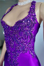 Stunning Purple Halter Sleeveless Mermaid Long Split Prom Dress With Appliques