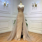 Sleeveless Mermaid Evening Dress with Split, One Shoulder, Sequins, and Tulle BM bride