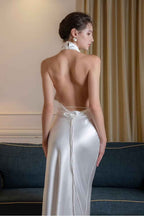 Halter Sleeveless Backless Split Long Prom Dress With Pleated