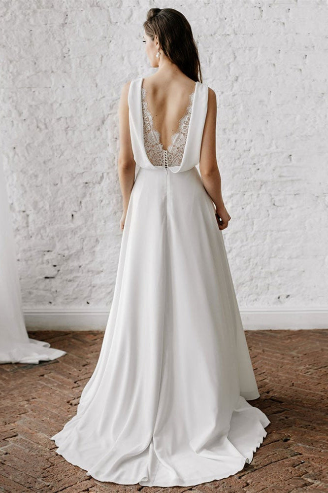 V-Neck Sleeveless Long Wedding Dress BM bride