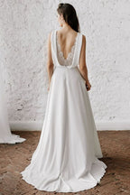 V-Neck Sleeveless Long Wedding Dress BM bride