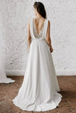 V-Neck Sleeveless Long Wedding Dress BM bride