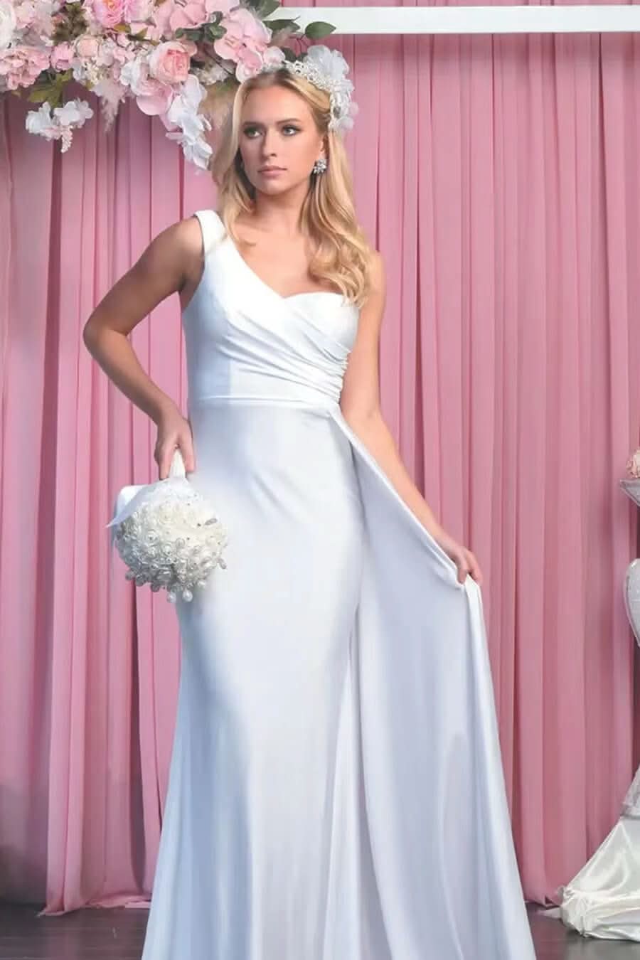 Elegant One-Shoulder Sweetheart Mermaid Evening Dress with Ruffles BM bride
