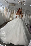 Shiny Off-the-Shoulder Ball Gown Wedding Dress with Lace and Sweetheart Neckline BM bride