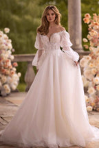 Off the Shoulder Long Sleeves Long Prom Dress With Appliques