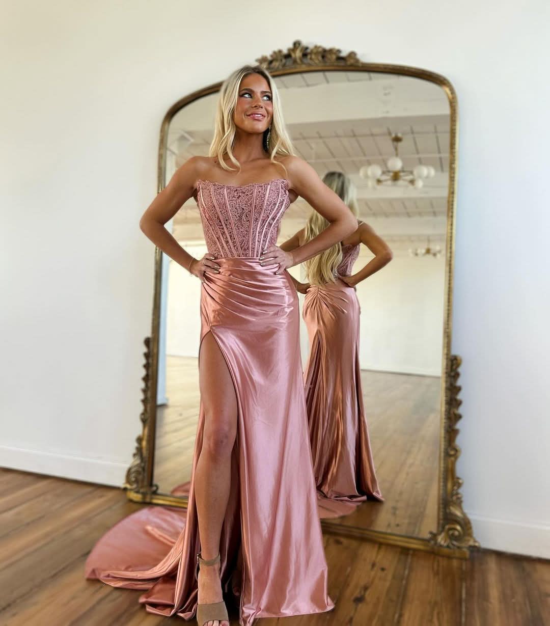 Fuchsia Bateau Sleeveless Prom Dress with Appliques and Slit BM bride