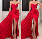 Red Sleeveless Long Prom Dress with Trailing Slit BM bride