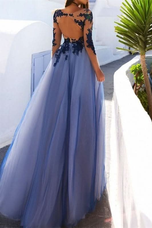Long Sleeve Tulle Prom Dress Long BM bride