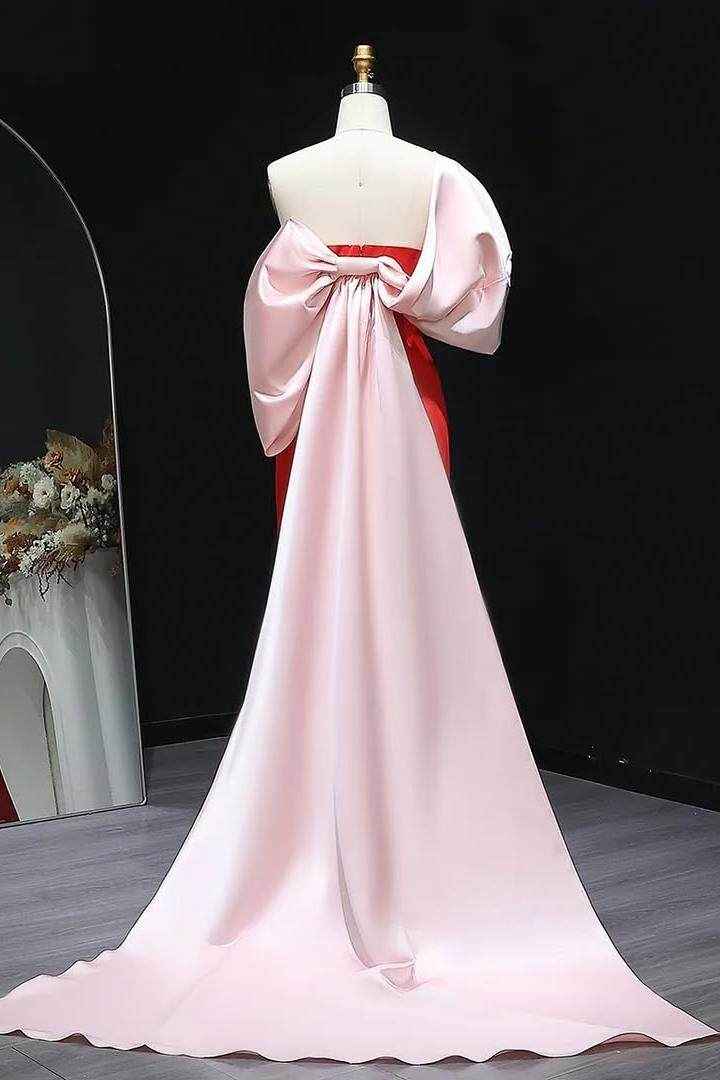 One Shoulder Sleeveless Long Mermaid Prom Dress With Bowknot