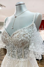 Long Sleeve A-Line Sweetheart Wedding Dress with Tulle Lace Appliques BM bride