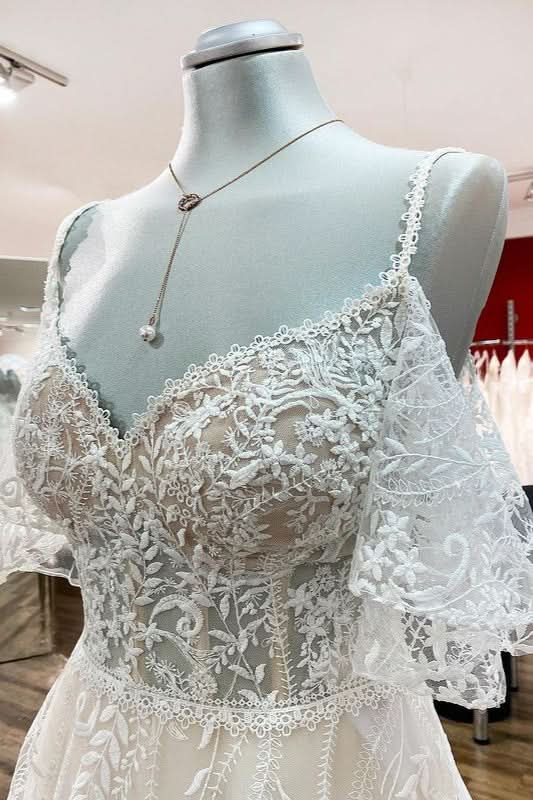 Long Sleeve A-Line Sweetheart Wedding Dress with Tulle Lace Appliques BM bride