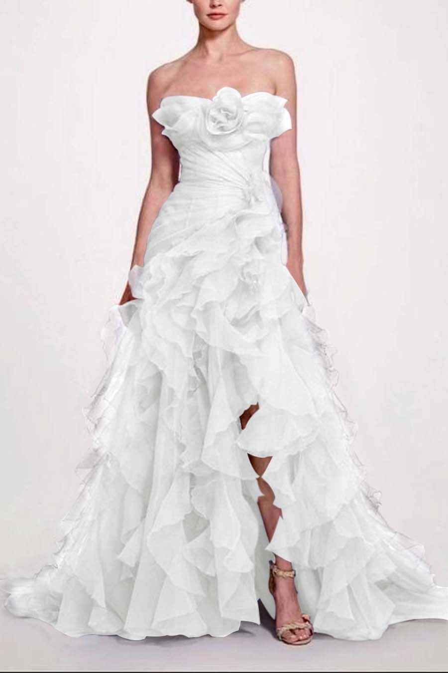Strapless Sleeveless Long High Split Prom Dress With Pleated BMBRIDE
