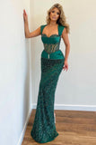 Blue Prom Dress Wide Shoulder Strap with Sequins Sleeveless Long Mermaid BM bride