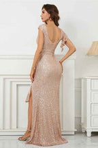 Mermaid Scoop Split Prom Dress With Cap Sleeves Ruffle On Sale