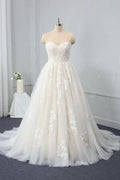 Sweetheart Backless A-Line Wedding Dress With Appliques Lace Tulle Floor-length BM bride