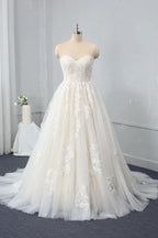 Sweetheart Backless A-Line Wedding Dress With Appliques Lace Tulle Floor-length BM bride