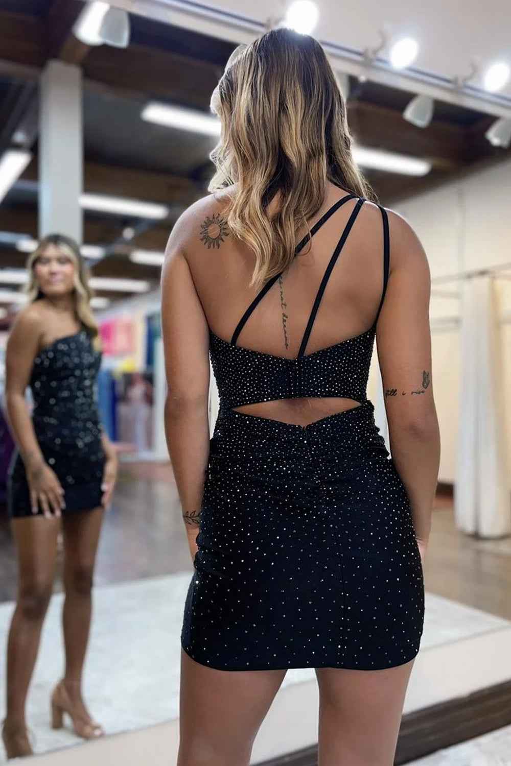 Sparkly Fuchsia Sequins One Shoulder Tight Short Homecoming Dress Bmbride