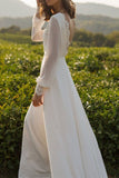 Long Sleeve Backless Chiffon Wedding Dress BM bride