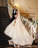 Ball Gown V-Neck Tulle Wedding Dress with Lace Appliques BM bride