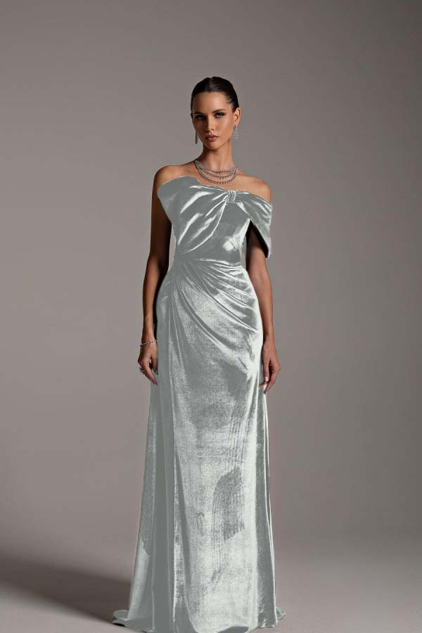 One Shoulder Strapless Sleeveless Long Mermaid Prom Dress With Pleated
