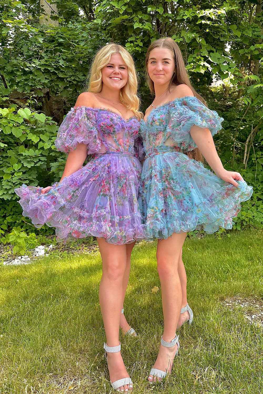 Lavender Floral A-Line Short Homecoming Dress Bmbride