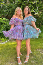 Lavender Floral A-Line Short Homecoming Dress Bmbride