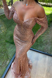 Elegant V-Neck Long Sleeves Mermaid Prom Dress with Sequins and Split BM bride