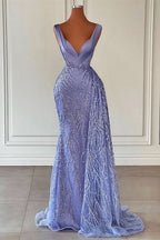 Gorgeous Violet V-Neck Mermaid Prom Dress with Beadings and Sequins BM bride