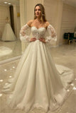 Sweetheart Bubble Sleeve Tulle Wedding Dress with Lace BM bride
