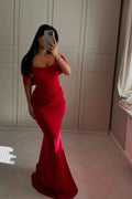 Off the Shoulder Sleeveless Long Mermaid Prom Dress With Pleated
