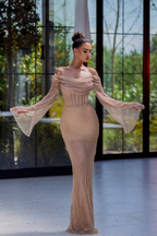 Off the Shoulder Long Sleeves Long Prom Dress With Appliques