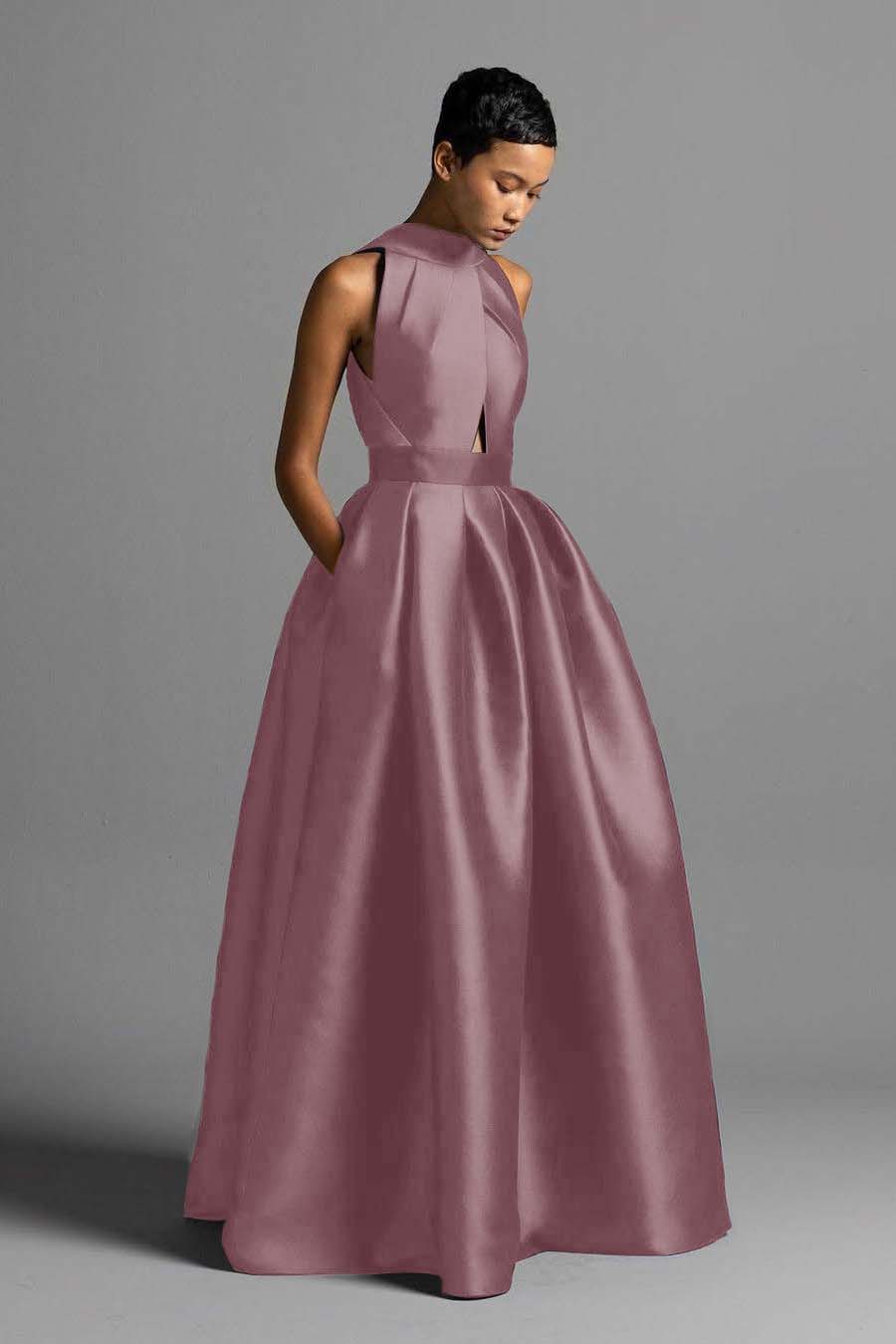 Halter Sleeveless High Waist Long Prom Dress With Pocket Pleated BMBRIDE