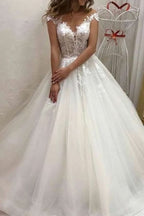 Sweetheart Off-the-Shoulder A-Line Wedding Dress with Train, Tulle, and Lace Appliques BM bride
