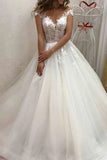 Sweetheart Off-the-Shoulder A-Line Wedding Dress with Train, Tulle, and Lace Appliques BM bride