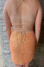 Sparkly Fuchsia Sleeveless Sequin Tight Short Homecoming Dress