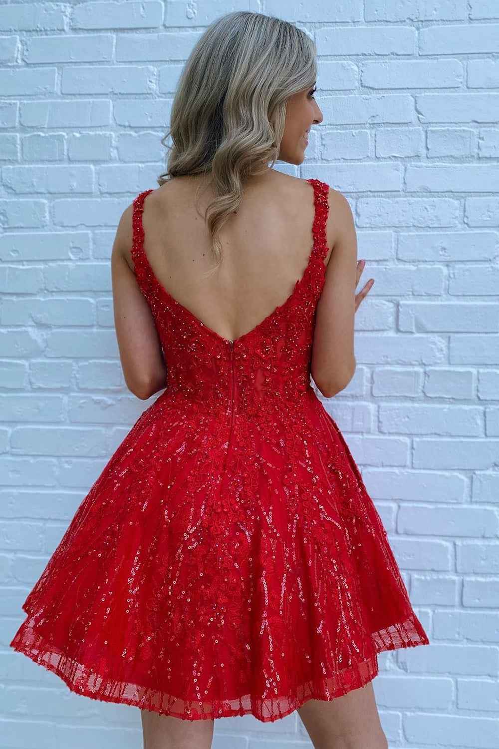 Sparkly Red Sequins A-Line Short Homecoming Dress with Pockets Bmbride