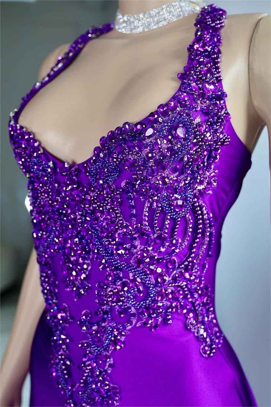 Glamorous Stain Halter Sleeveless Mermaid Long Split Prom Dress With Beading