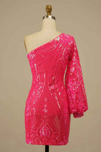 White Beaded Sequins One Shoulder Tight Homecoming Dress Bmbride