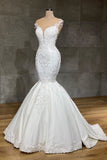 Lace Sweetheart V-Neck Sleeveless Mermaid Wedding Dress with Appliques BM bride