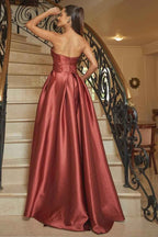 Strapless Sleeveless High Split Long Prom Dress With Pleated