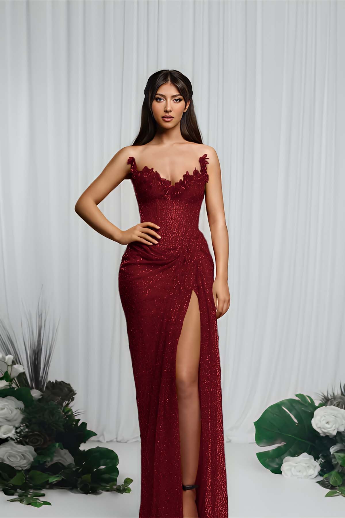 Strapless Sleeveless Mermaid Prom Dress With High Split Pleated BMBRIDE