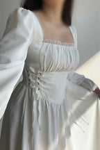 Square Neck Long Sleeves Long Prom Dress With Pleated Ruffles
