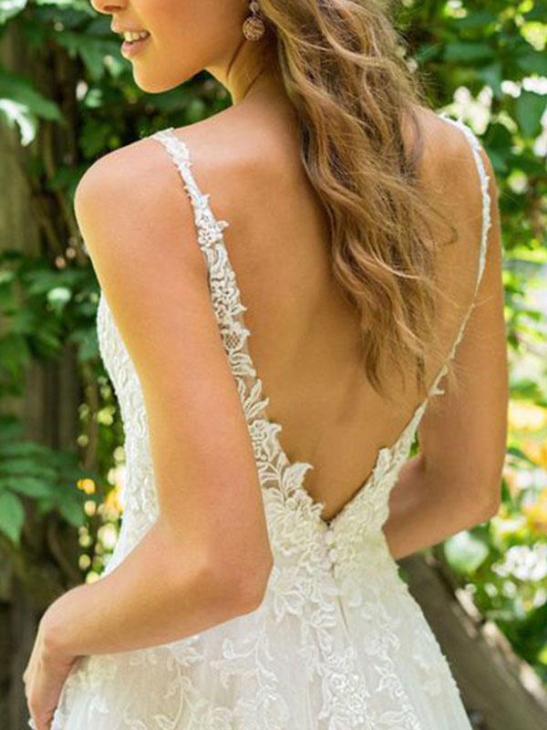 Sleeveless Tulle Lace Beach Wedding Dress BM bride