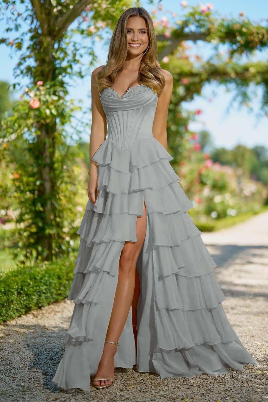 Sweetheart Sleeveless High Split Long Prom Dress With Appliques