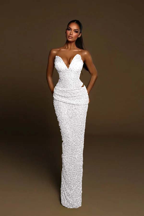 Strapless Sleeveless Long Mermaid Prom Dress With Pleated Beading BMBRIDE