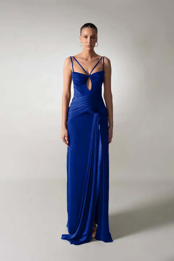 Spaghetti Strap Sleeveless Long Mermaid Prom Dress With Pleated BMBRIDE