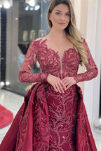 Elegant Rose Long Sleeve Mermaid Evening Dress with Appliqued Sequins BM bride