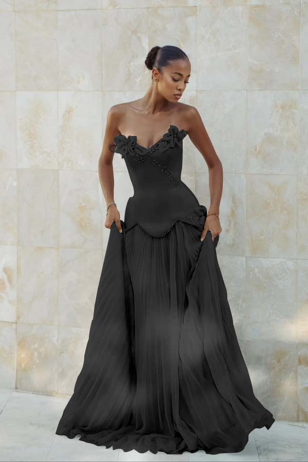 Stunning Strapless Sleeveless Long Prom Dress With Pleated Beading BMBRIDE